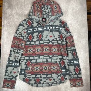 Quiksilver Mens Southwestern Aztec Henley Hoodie Grey Red Black Size M